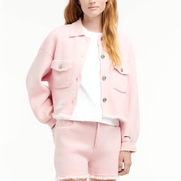 Barrie Denim fringed cashmere and cotton jacket-Light pink - Picture 2 of 14
